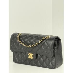 Chanel Black Quilted Caviar Small Classic Double Flap Women's Shoulder Bag